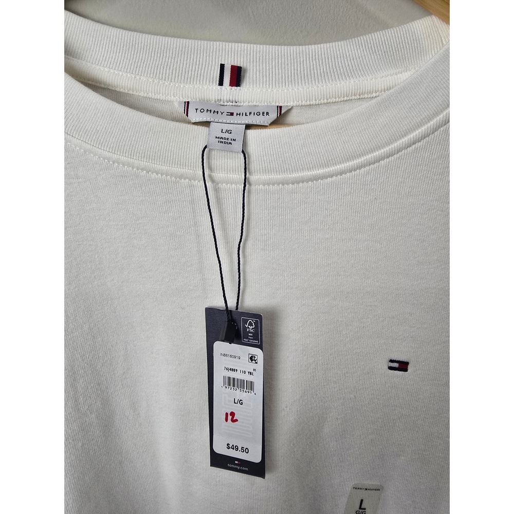 Tommy Hilfiger Womens White Cotton Long Sleeve Crew Neck Top 76J4889 L - Picture 2 of 7